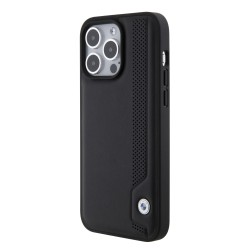 BMW iPhone 15 Pro Max Case Cover Genuine Leather Blue Dots Black