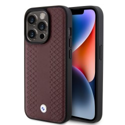 BMW iPhone 15 Pro Hülle Case Echtleder Cover Pattern Rot Burgundy