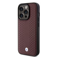 BMW iPhone 15 Pro Max Case Genuine Leather Cover Pattern Red Burgundy
