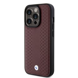 BMW iPhone 15 Pro Max Hülle Case Echtleder Cover Pattern Rot Burgundy