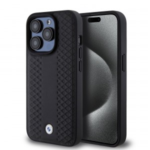 BMW iPhone 15 Pro Case Genuine Leather Cover Pattern Black