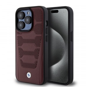 BMW iPhone 15 Pro Case Seats Pattern Cover Red Burgundy
