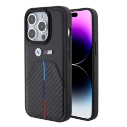 BMW iPhone 15 Pro Hülle Case Carbon Cover Tricolor Stripe Schwarz