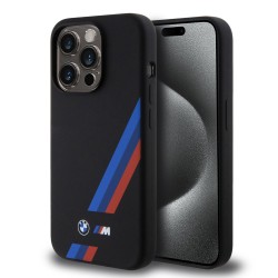 BMW iPhone 15 Pro Case Cover Silicone Stripes Black