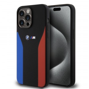 BMW iPhone 15 Pro Max Hülle Case Cover Silikon Blue Red Stripes M Schwarz