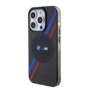 BMW iPhone 15 Pro Case MagSafe Cover Tricolor Stripes Gray