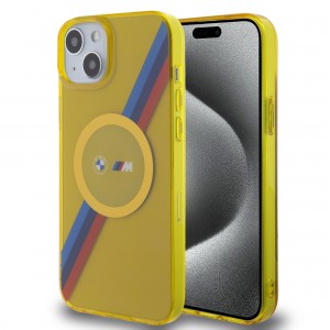 BMW iPhone 15 Plus Case Cover MagSafe Tricolor Stripes Yellow