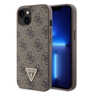 Guess iPhone 14 Hülle Case Cover Triangle Diamond Strass 4G Braun