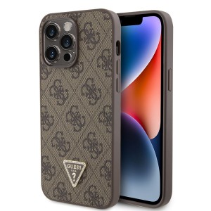 Guess iPhone 14 Pro Max Case Cover Triangle Diamond Rhinestone 4G Brown