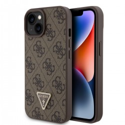 Guess iPhone 15 Hülle Case Cover Triangle Diamond Strass 4G Braun