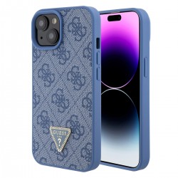 Guess iPhone 15 Hülle Case Cover Triangle Diamond Strass 4G Blau