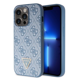 Guess iPhone 15 Pro Hülle Case Cover 4G Diamond Triangle Strass Blau