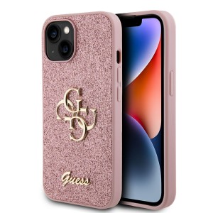 Guess iPhone 15 Plus Case Cover Big Metal Logo 4G Glitter Pink