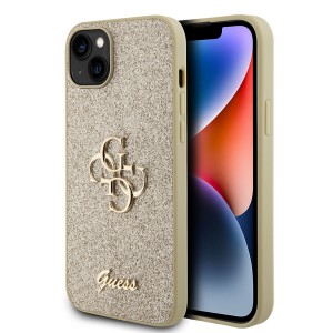 Guess iPhone 15 Plus Hülle Case Cover Big Metal Logo 4G Glitter Gold