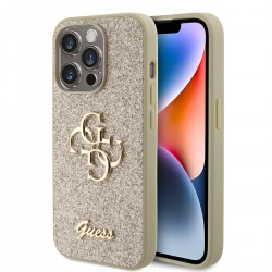 Guess iPhone 15 Pro Hülle Case Cover Glitter Script Big 4G Gold