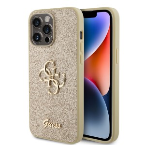 Guess iPhone 15 Pro Max Case Cover Glitter Script Big 4G Gold