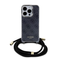 Guess iPhone 15 Pro Case Cover Crossbody Cord 4G Black