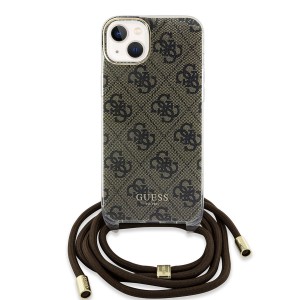 Guess iPhone 15, 14, 13 Hülle Case Cover Crossbody Cord 4G Braun