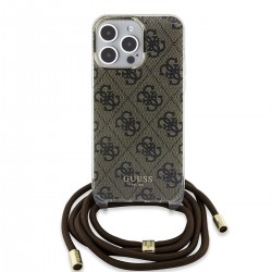 Guess iPhone 15 Pro Hülle Case Cover Crossbody Cord 4G Braun