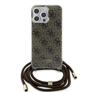 Guess iPhone 15 Pro Case Cover Crossbody Cord 4G Brown