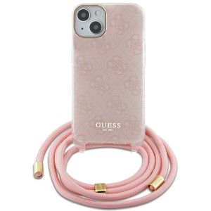 Guess iPhone 15, 14, 13 Hülle Case Cover Crossbody Cord 4G Rosa