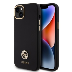 Guess iPhone 15 Plus, 14 Plus Case Silicone Diamond Rhinestone Logo 4G Black