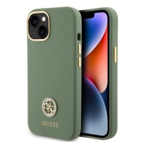 Guess iPhone 15, 14, 13 Case Silicone Diamond Rhinestone Logo 4G Green
