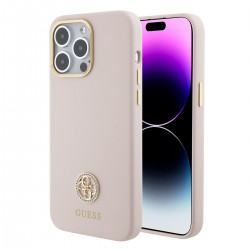 Guess iPhone 15 Pro Max Case Silicone Diamond Rhinestone Logo 4G Pink