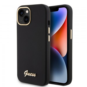 Guess iPhone 15 Plus 14 Plus Case Metal Logo Frame Silicone Black