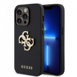 Guess iPhone 15 Pro Hülle Case Cover Glitter 4G Perforated Schwarz