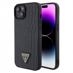Guess iPhone 15 Hülle Case Cover Croco Triangle Logo Schwarz