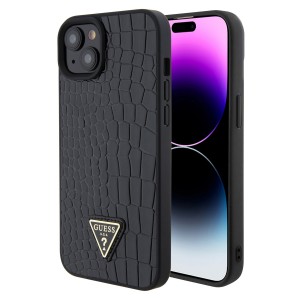 Guess iPhone 15 Plus Hülle Case Cover Croco Triangle Logo Schwarz