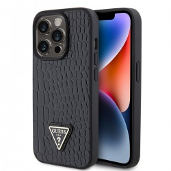 Guess iPhone 15 Pro Hülle Case Cover Croco Triangle Logo Schwarz