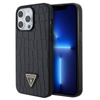 Guess iPhone 15 Pro Max Hülle Case Cover CROCO Triangle Schwarz