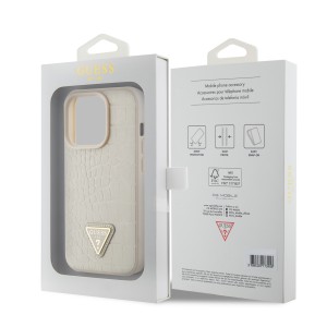 Guess iPhone 15 Pro Case Croco Cover Triangle Beige