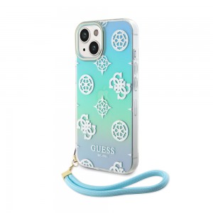 Guess iPhone 15 14 13 Hülle Case Stap Peony Glitter Türkis