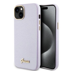 Guess iPhone 15 Plus Case Cover Glossy Script Glitter Lilac