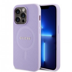 Guess iPhone 14 Pro Hülle Case Cover Saffiano MagSafe Violett