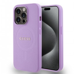 Guess iPhone 15 Pro Hülle MagSafe Case Cover Saffiano Violett