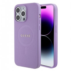 Guess iPhone 15 Pro Max Hülle MagSafe Case Cover Saffiano Violett