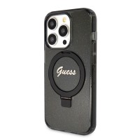 Guess iPhone 15 Pro Hülle Case MagSafe Ring Stand Schwarz