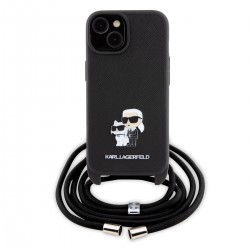 Karl Lagerfeld iPhone 15 Case Crossbody Saffiano Karl Choupette Black