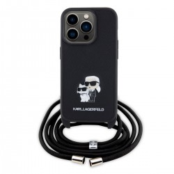 Karl Lagerfeld iPhone 15 Pro Case Crossbody Saffiano Karl Choupette Black