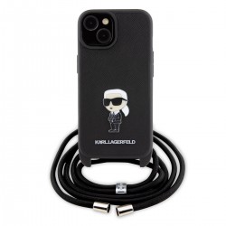 Karl Lagerfeld iPhone 15 Case Crossbody Saffiano Karl Ikonik Black