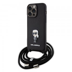 Karl Lagerfeld iPhone 15 Pro Max Case Ikonik Metal Pin Crossbody Black
