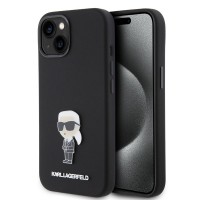 Karl Lagerfeld iPhone 15 14 13 Hülle Case Ikonik Metal Pin Silikon Schwarz
