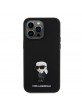 Karl Lagerfeld iPhone 15 Pro Max Hülle Case Ikonik Metal Pin Silikon Schwarz
