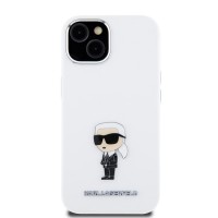 Karl Lagerfeld iPhone 15 14 13 Hülle Case Ikonik Metal Pin Silikon Weiß