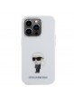 Karl Lagerfeld iPhone 15 Pro Hülle Case Ikonik Metal Pin Silikon Weiß