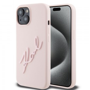 Karl Lagerfeld iPhone 15 14 13 Hülle Case Signatur Silikon Rosa Pink